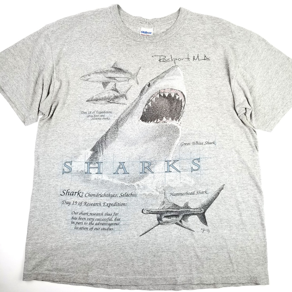 Shark T Shirt Graphic Tee Sharks Great White Gray